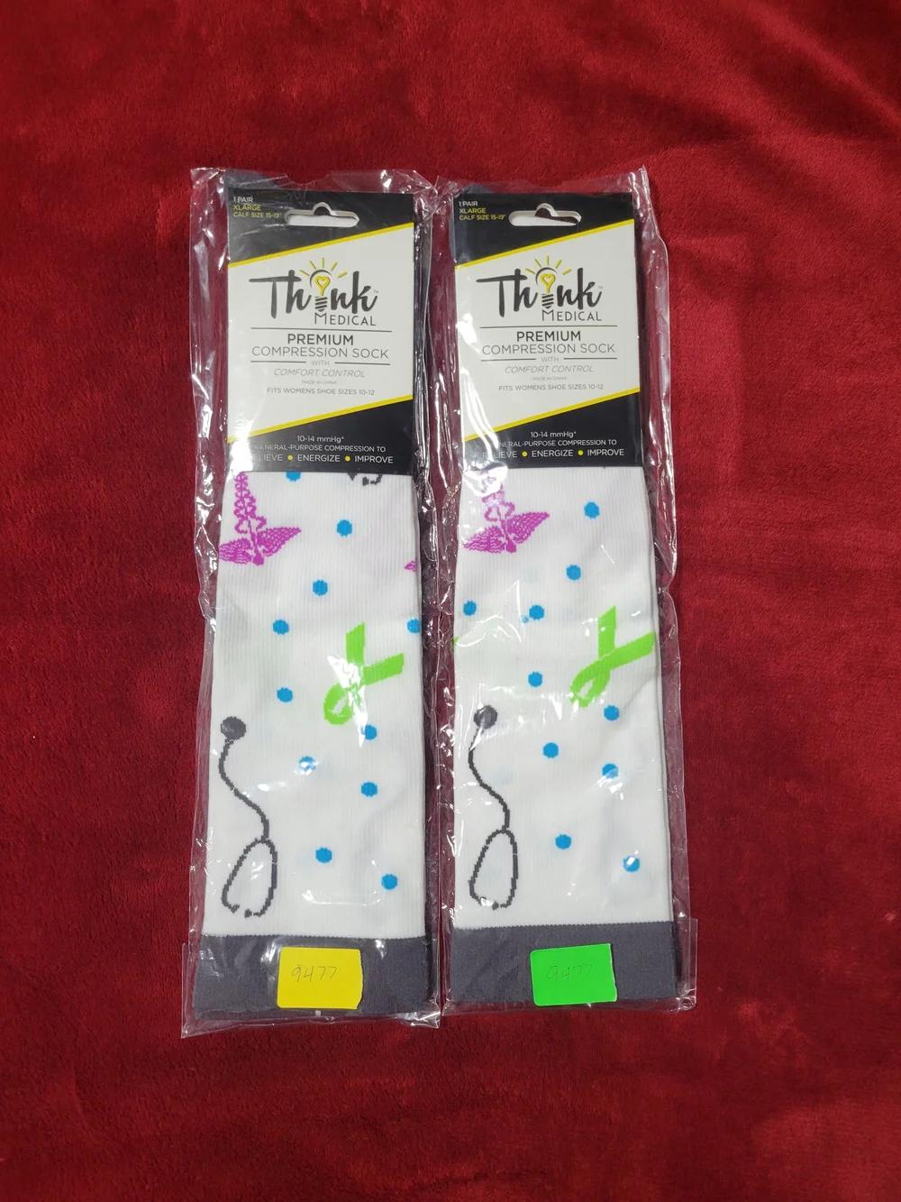 Women's White Multi Color Compression Socks, Size XL
